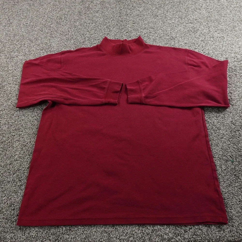 LL‎ Bean Shirt Mens L Red Mock Neck Long Sleeve Tee Pullover Sweatshirt Outdoor